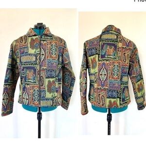 Indian Parsley & Sage zip up Jacket art to wear beaded tapestry textile cotton